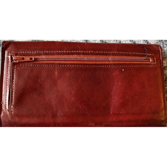 Vintage Amity Zipper Clutch Cowhide Soft Leather Wallet Burgundy Card Holder - Picture 2 of 8